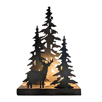 Lámpara rústica de ciervo de metal en marrón oscuro - Luz nocturna con temática de bosque para cabaña... Foto 1 de 4