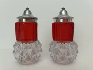 Vintage Indiana Glass Ruby Red Flash Glass Kings Crown Salt & Pepper Shakers - Picture 1 of 6