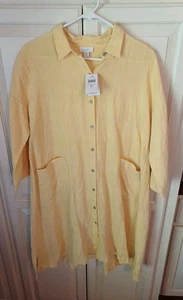 NWT Pure Jill 100% Linen 3/4 Sleeve Button-Up Dress-Med/Petite-Lagenlook - Picture 1 of 4