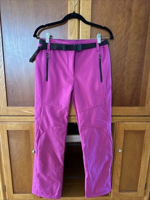 Pantalones de nieve Softshell rosa frambuesa con bolsillos con cremallera y cinturón talla mediana Foto 1 de 4