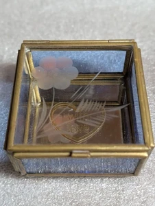 Vtg de Clercq Etched square Glass and Brass Jewelry Box  - Picture 1 of 11