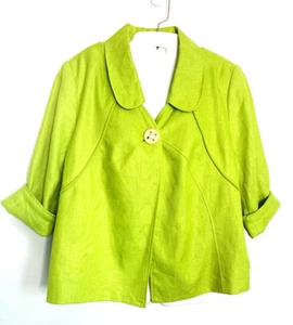 Laura Ashley Woman 1X Linen Blazer Jacket Lime Green Artsy Spring Summer Easter - Picture 1 of 16