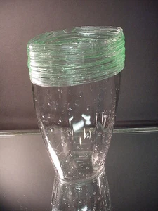Scarce H. C. Fry Glass Unusual Shape Green Threaded Ribbed Vase with Air Bubbles - Picture 1 of 7