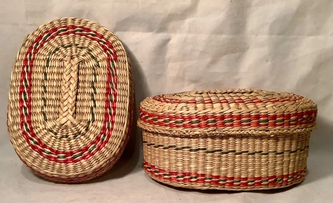 Vintage Small Hand Woven Pine Needle Basket With 2 Lids Arizona Cover