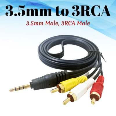 5ft 3RCA Male to 3.5mm Male Cable Adapter Audio Video Cord AV DV AUX Converter - Image 1 of 4