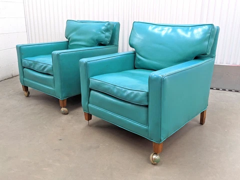 Mid Century Mod Cube Lounge Chairs for Restoration MCM Naugahyde Vtg Baughman Cover