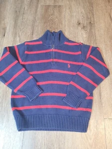 POLO RALPH LAUREN USA Navy Blue Red Striped Sweater 1/4 Zip Kids Boys Size 6 - Picture 1 of 5