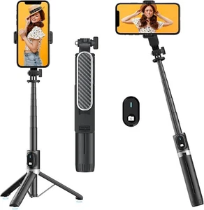 43'' Selfie Stick Tripod with Remote, Phone Stand Bottom Suction Cup, Aluminum - Zdjęcie 1 z 7