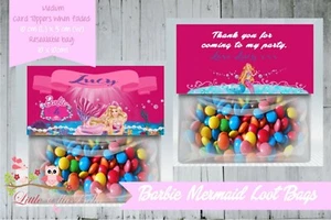 PERSONALISED BIRTHDAY LOLLY/LOOT BAG & TOPPER - BARBIE MERMAID MERMAIDA - Picture 1 of 2