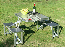 Aluminum Folding Camping Picnic Table With 4 Seats Portable Set Outdoor Garden