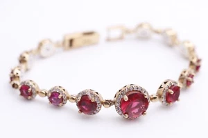 Turkish Handmade Jewelry Round Pink Ruby 925 Sterling Silver Bracelet - Picture 1 of 12