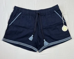 Spartina 449 Damen L Shorts Ocean Tide 100 % Leinen bestickte Quaste neu mit Etikett - Bild 1 von 6