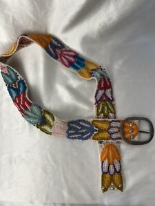 Women's Woven Embroidered Wool Belt Ivory Floral Multicolored 40" in lenght Peru
