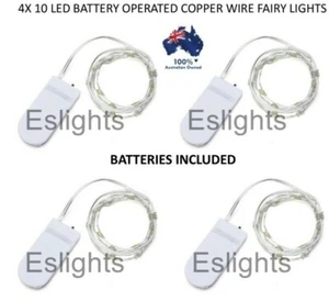 4X 10 LED WHITE BATTERY OPERATED WIRE FAIRY STRING LIGHTS XMAS PARTY WEDDING 1M - Picture 1 of 3