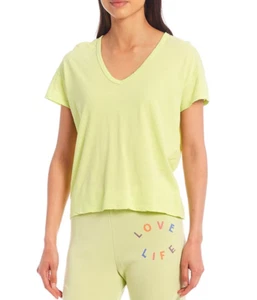 Wildfox Chrissy T-Shirt Women Size XS Lime V-Neck Short Shoulder Sleeve Knit NEW - Picture 1 of 12
