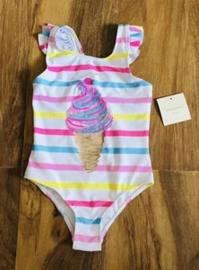NWT Cynthia Rowley Girls Striped Sequin Ice cream Cone One-Piece Swimsuit Sz 4 - Picture 1 of 9