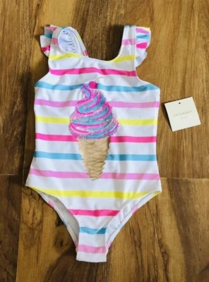 NWT Cynthia Rowley Girls Striped Sequin Ice cream Cone  One-Piece Swimsuit Sz 4 - Image 1 of 4