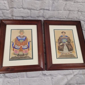 2er Set chinesische Ahnenporträts gerahmt handbemalt Papyrus 14x12" - Bild 1 von 12