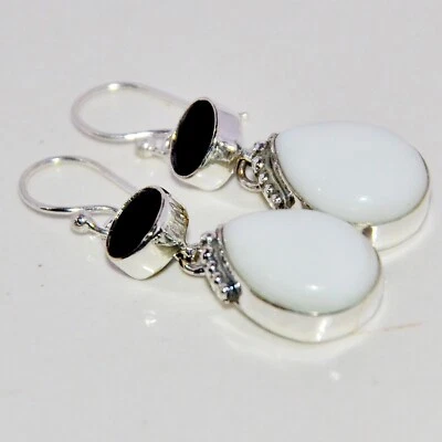 Brinco de pedra preciosa coral branco feito à mão prata esterlina 925 joias 1,8" - Imagem 1 de 4