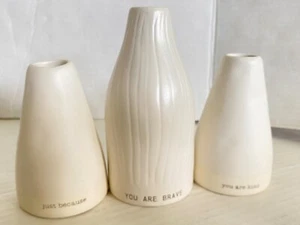 You Just Because are Brave Kind Small Flower Vases Lot Demdaco Stoneware Lot - Picture 1 of 10