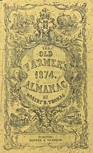 1874 Original Old Farmer's Almanac Robert B Thomas Boston Brewer & Tileston No82 - Bild 1 von 5