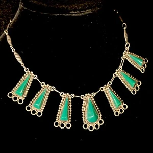 Unique Vintage Handmade Native Sterling Silver Green Onyx Teardrop Necklace 925 - Picture 1 of 11