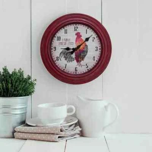 12 Inch Round Red Rooster Display Battery Operated Quartz Analog Home Wall Clock - Picture 1 of 6
