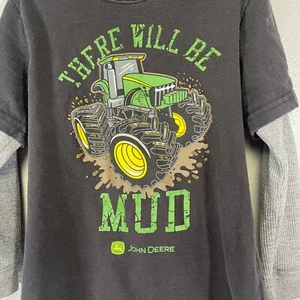 John Deere Boys Size 5 There Will Be Mud Thermal Long Sleeve Tee Black Gray - Picture 1 of 5
