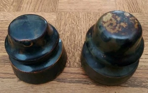 2 Vintage Power Line Elektrische Porzellan Keramik Schwarz Braun Isolatoren - Bild 1 von 6