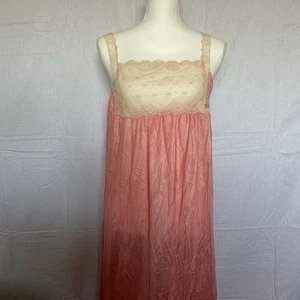 VINTAGE Sears Peach Lace Babydoll 70s Slip Dress Maxi floor length long satin - Picture 1 of 6