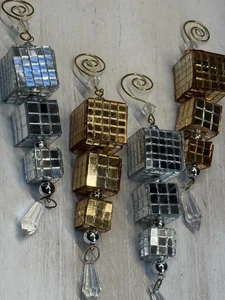 Vintage Handarbeit MCM Art Deco verspiegelt Disco 6,5" Ornament Gold Silber Lot 4X - Bild 1 von 5