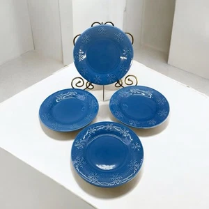 Libbey Blue Snowflakes Dots 8" Salad Plates Winter Holiday Christmas Set Of 4 - Picture 1 of 9
