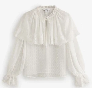 NEXT New Sheer Cape Tie Neck Blouse Sz 10 Embroidered Ruffles Fairy Western Boho - Picture 1 of 12