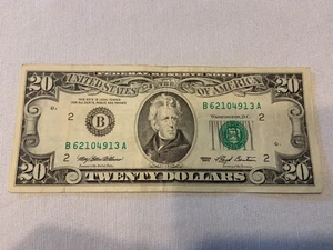 1993 $20 Twenty Dollar Bill Federal Reserve Note Vintage B62104913A Old Currency - Picture 1 of 4