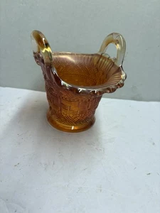 Vintage Dugan Diamond Beaded Basket Marigold Carnival Glass 5" Tall Pre-Owned - Picture 1 of 5