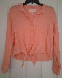 "Cloth & Stone" Womens Top, Size Xs, Light Pink, Roll Tab Sleeve, Button Up, Tie - Picture 1 of 5