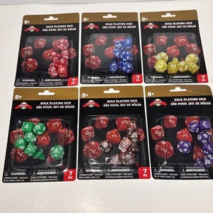 6 colors NEW 7 pc role playing dice sets - red blue yellow green brown purple - Picture 1 of 8