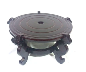 Chinese Lacquer Wood Footed Display Vase Bowl Stand 8.75” Base - Picture 1 of 4