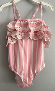 Janie and Jack Candy Pink Eyelet Ruffle One Piece Swimsuit Girls Size 5 NEW - Picture 1 of 4