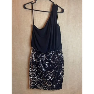 Vestido de Fiesta City Triángulos Lentejuelas Un Hombro Negro Plata Talla M - Imagen 1 de 9