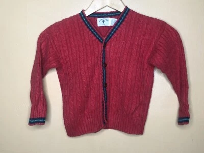 Cárdigan Suéter Kitestrings Niños Talla 4 Botones Cable Tejido Rojo Manga Larga  Foto 1 de 4