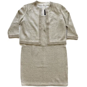 $1395 St. John Champagne Lurex maglia testurizzata oro rosa cardigan giacca BLAZER 10 - Foto 1 di 8