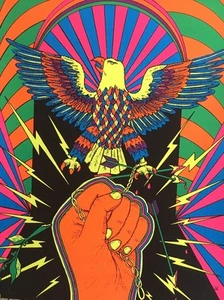 Freedom Vintage Blacklight Poster Psychedelic Pin-up Eagle Fist Chains 1970er - Bild 1 von 12