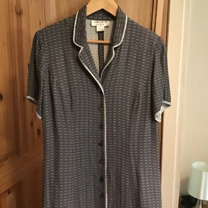 Vintage Jaegar shirt dress, button through, size 10, grey-blue geometric pattern - Picture 1 of 6