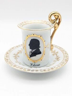 Taza y platillo de té espresso de porcelana F. Liszt Silhouette de colección con oro Foto 1 de 4