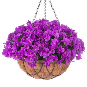 Artificial Flowers with Hanging Basket for Outdoor Indoor 4 Branches Fake Hyd... - Picture 1 of 5