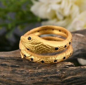 Wrap Snake Ring With Black Zircon 925 Silver Gold Plated Snake Spiral Rings
