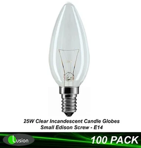 BULK 100 x 25W Clear Candle Light Globes Bulbs Lamps Small Screw SES E14 - Picture 1 of 5