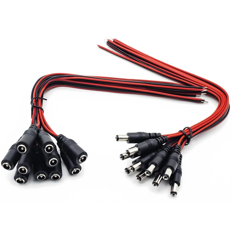 10 Pairs DC Power Pigtail Cable 12v 5a Male Female Connectors for CCTV
