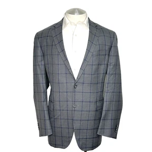 Peter Millar 100% Wool Gray Blue Windowpane Slim Sport Coat Blazer Jacket 44 T - Picture 1 of 10